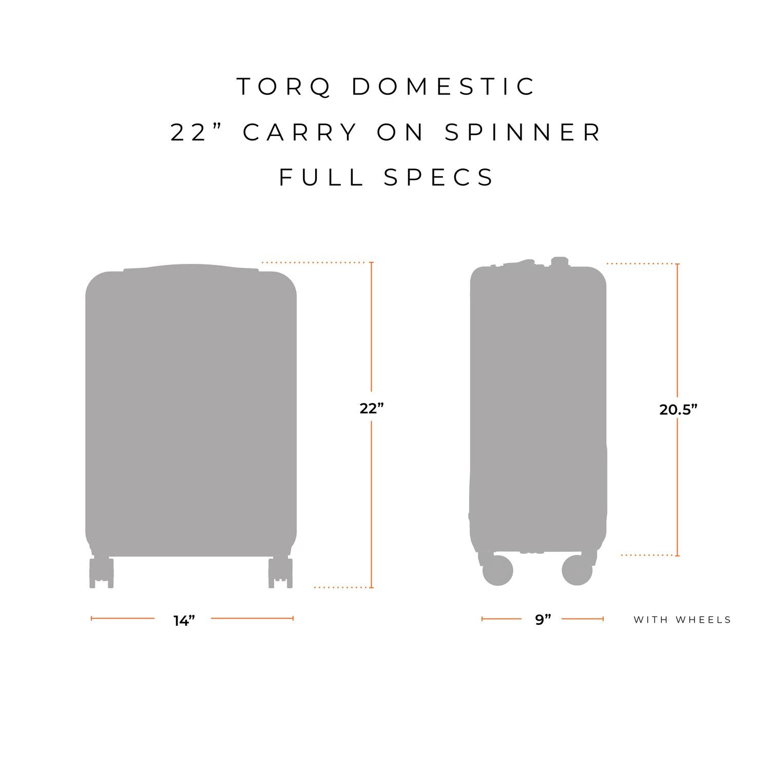 22\" USB Carry-On Spinner with Hinged Pocket | Torq Domestic