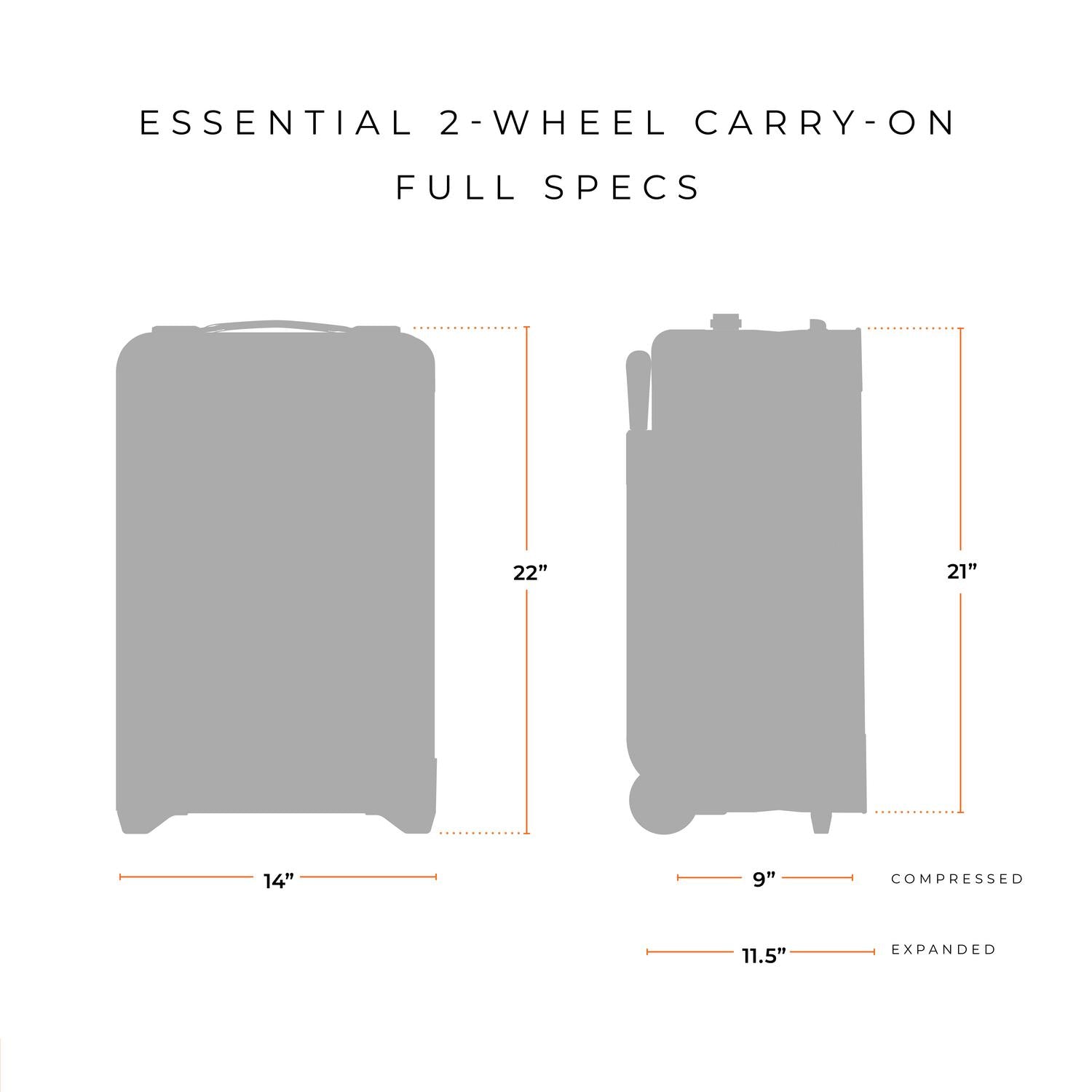 22" Expandable Carry-On Luggage for Travel | Essential 2-Wheel